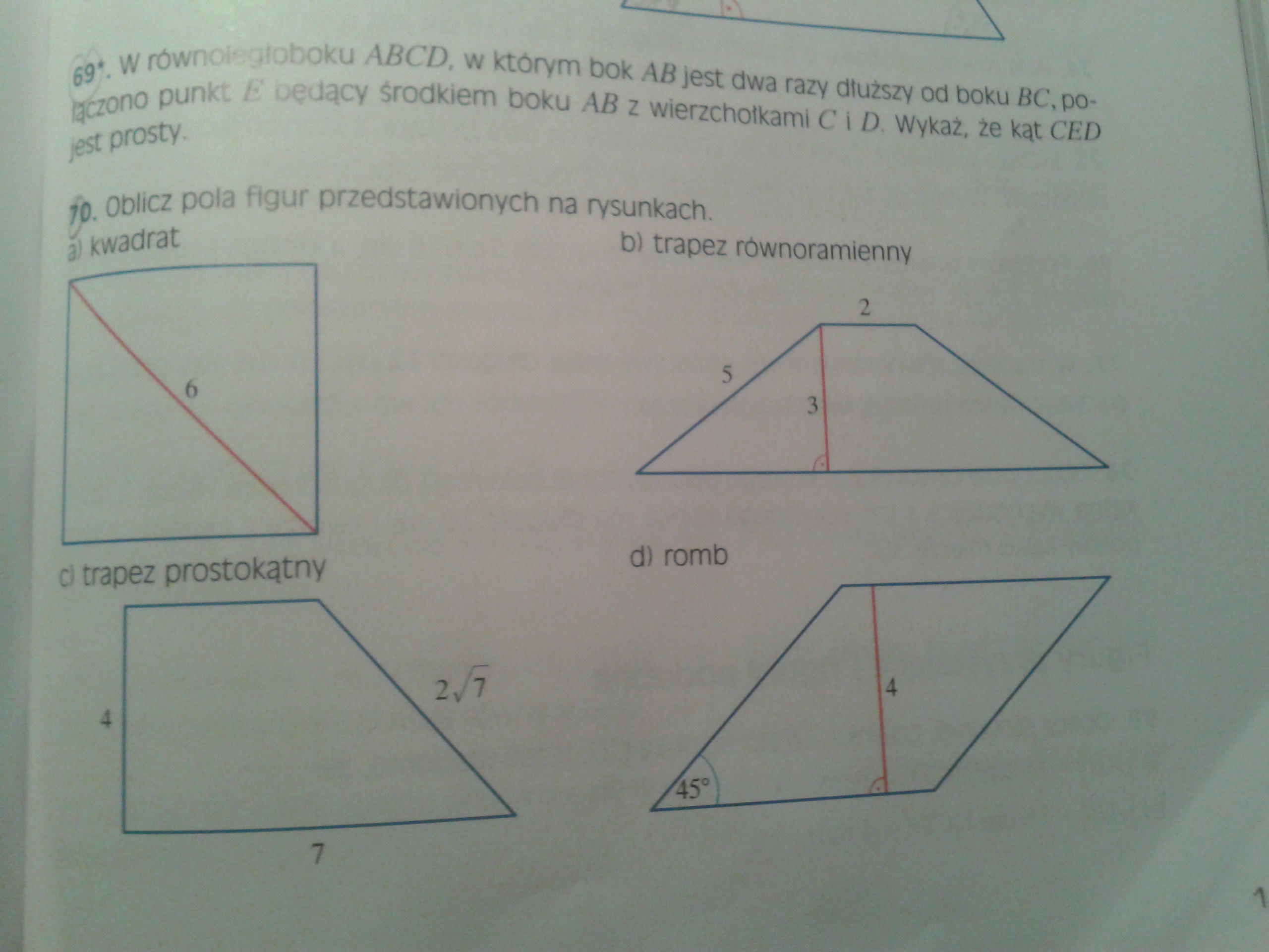 Oblicz Pola Figur Przedstawionych Na Rysunkach www.zaliczaj.pl