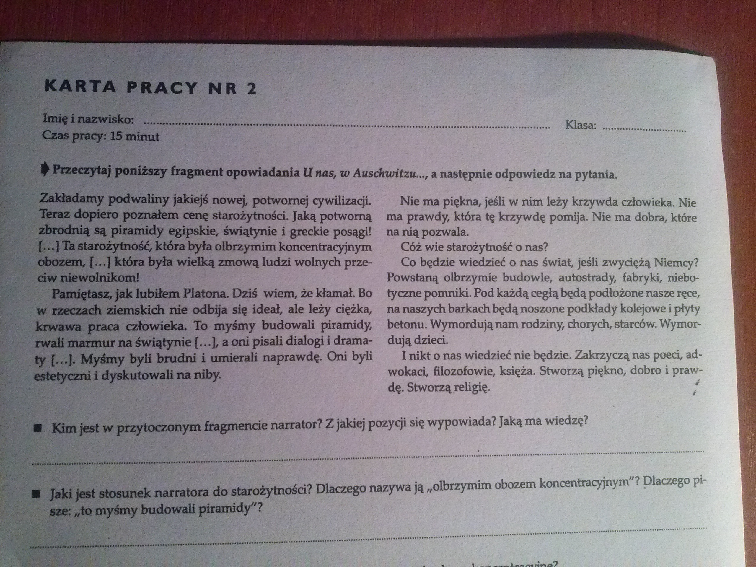 U Nas W Auschwitzu Streszczenie Karta pracy ,,U nas w Auschwitzu.." Borowskiego. Karta w załącznikach